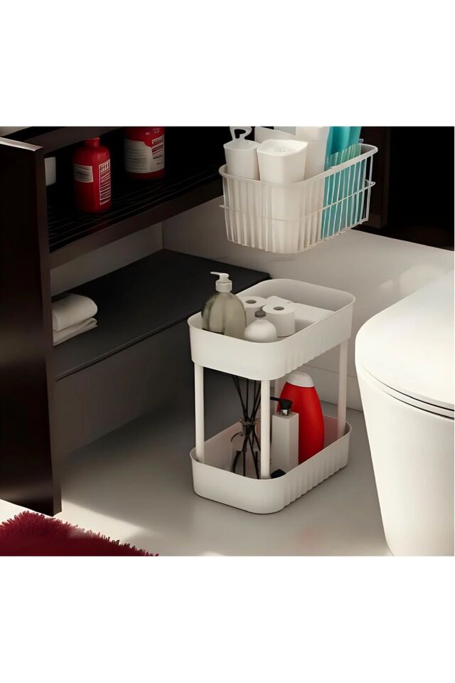 Beyaz Çok Amaçlı 2 Katlı Banyo Düzenleyici Dolap Içi Tezgah Altı Tekerleksiz Organizer