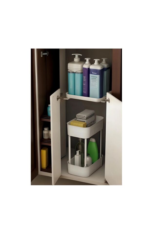 Beyaz Çok Amaçlı 2 Katlı Banyo Düzenleyici Dolap Içi Tezgah Altı Tekerleksiz Organizer