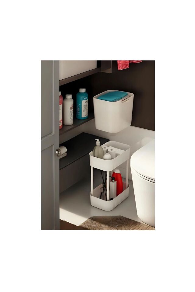 Beyaz Çok Amaçlı 2 Katlı Banyo Düzenleyici Dolap Içi Tezgah Altı Tekerleksiz Organizer