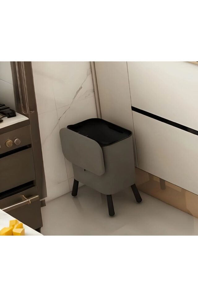 Gri 15 Litre Ayaklı Fonksiyonel Kapaklı Banyo Ve Mutfak Çöp Kovası