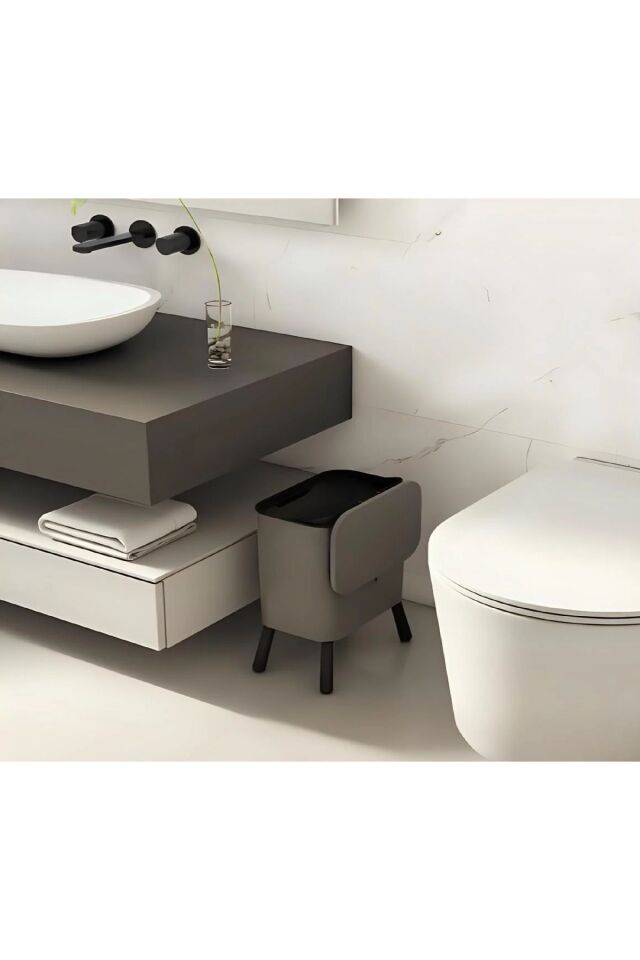 Gri 15 Litre Ayaklı Fonksiyonel Kapaklı Banyo Ve Mutfak Çöp Kovası
