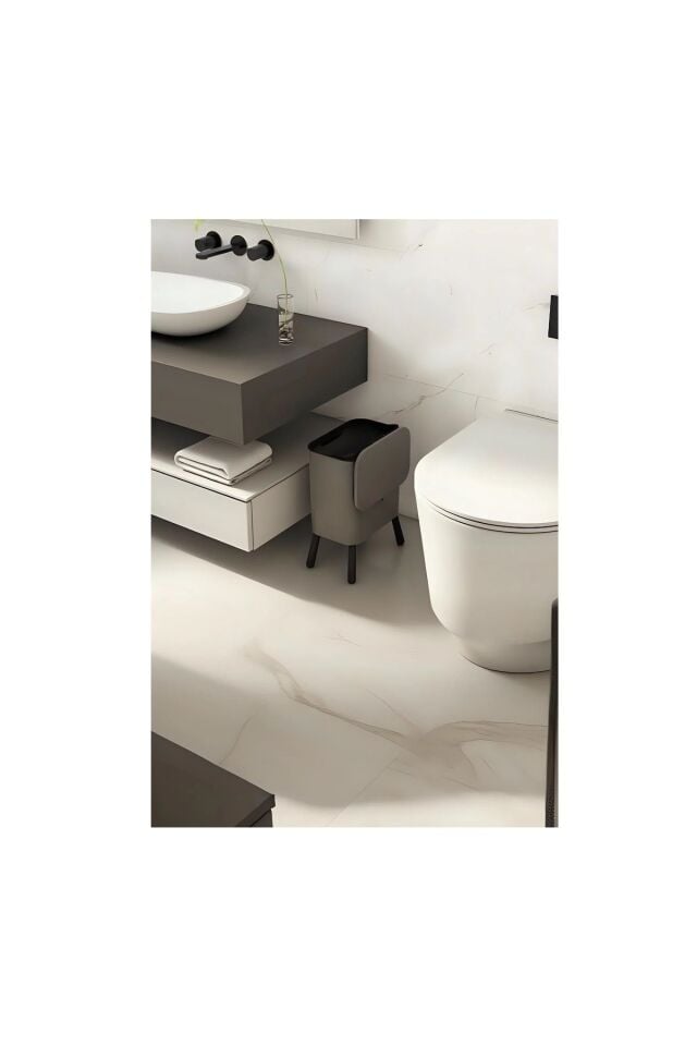 Gri 15 Litre Ayaklı Fonksiyonel Kapaklı Banyo Ve Mutfak Çöp Kovası