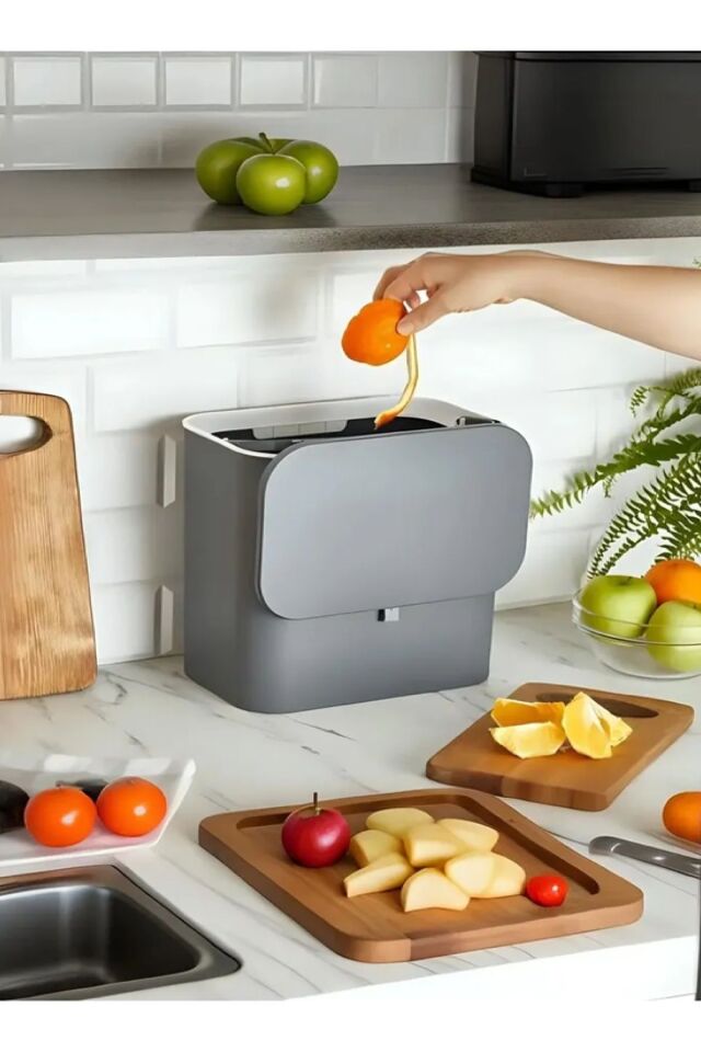 Gri Fonksiyonel Kapaklı Dolap Içi Yapışkanlı Çöp Kovası 15 Litre