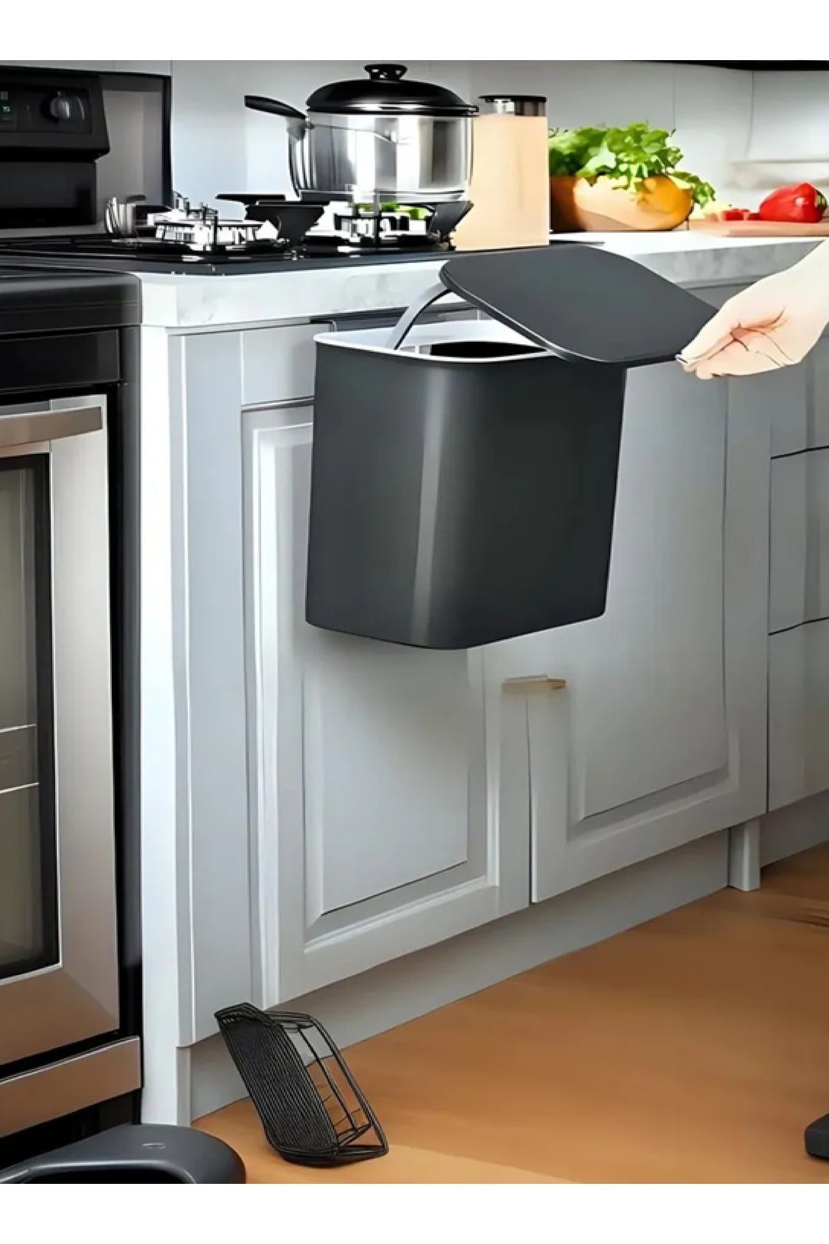 Gri Fonksiyonel Kapaklı Dolap Içi Yapışkanlı Çöp Kovası 15 Litre