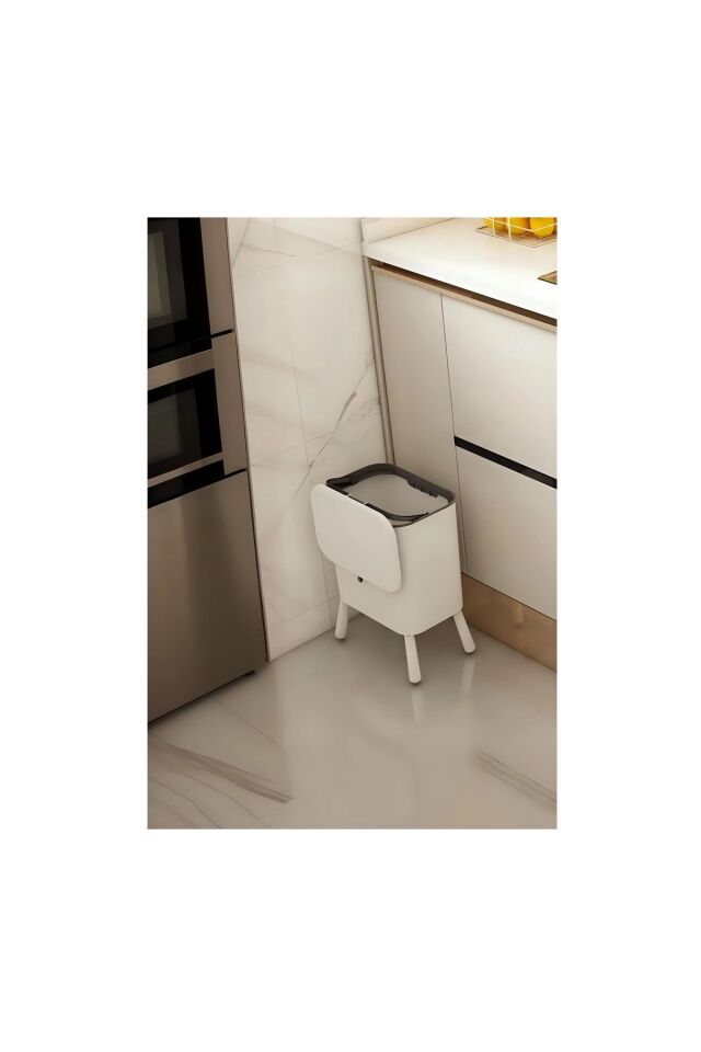 Beyaz 15 Litre Ayaklı Fonksiyonel Kapaklı Banyo Ve Mutfak Çöp Kovası Beyaz