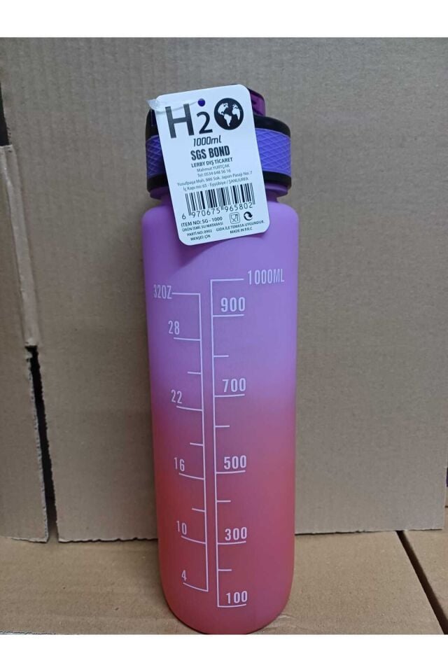 Pembe Mor Kilitli Sızdırmaz Kapaklı Pipetli Matara Kayışlı ve Motivasyon Yazılı Matara 1 Litre