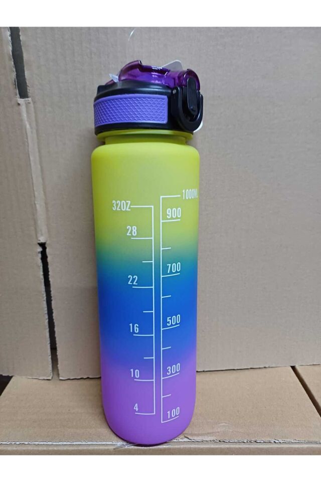 3 Renkli Kilitli Sızdırmaz Kapaklı Pipetli Matara Kayışlı ve Motivasyon Yazılı Matara 1 Litre