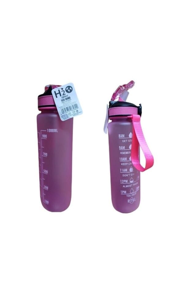 Mor Renkli Kilitli Sızdırmaz Kapaklı Pipetli Matara Kayışlı ve Motivasyon Yazılı Matara 1 Litre