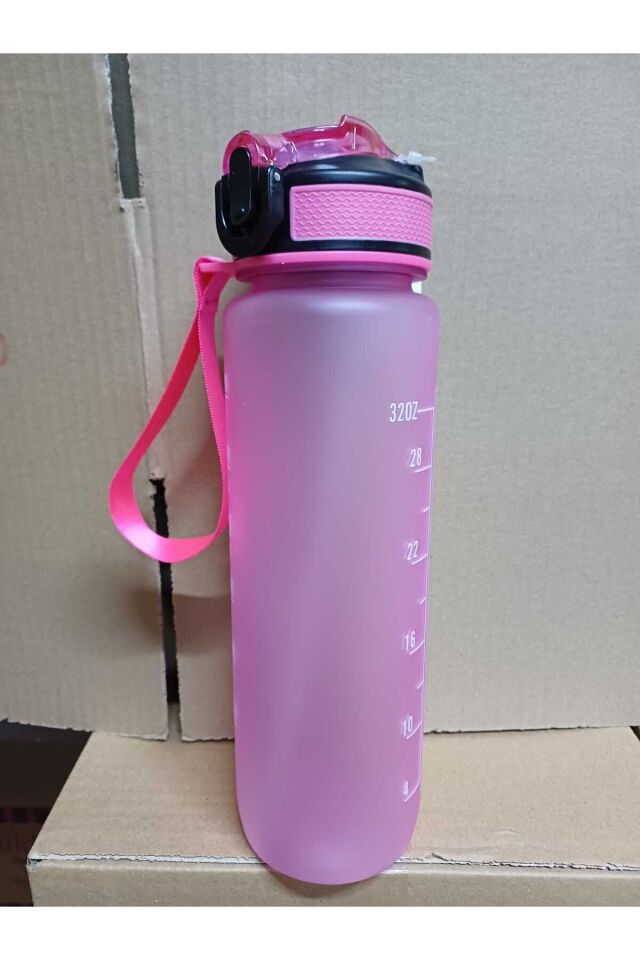 Mor Renkli Kilitli Sızdırmaz Kapaklı Pipetli Matara Kayışlı ve Motivasyon Yazılı Matara 1 Litre
