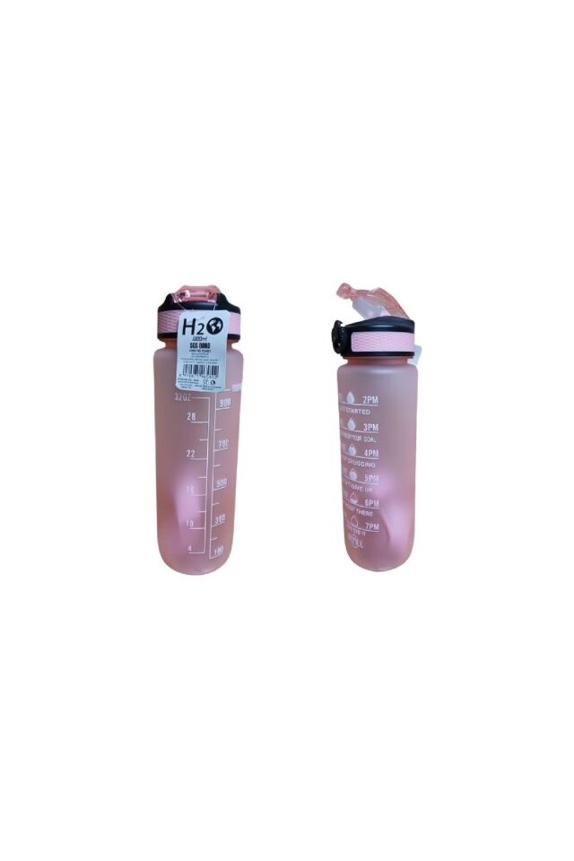 Pembe Renkli Kilitli Sızdırmaz Kapaklı Pipetli Matara Kayışlı ve Motivasyon Yazılı Matara 1 Litre