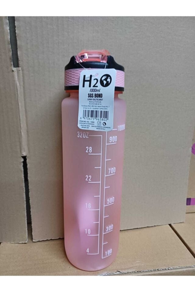 Pembe Renkli Kilitli Sızdırmaz Kapaklı Pipetli Matara Kayışlı ve Motivasyon Yazılı Matara 1 Litre