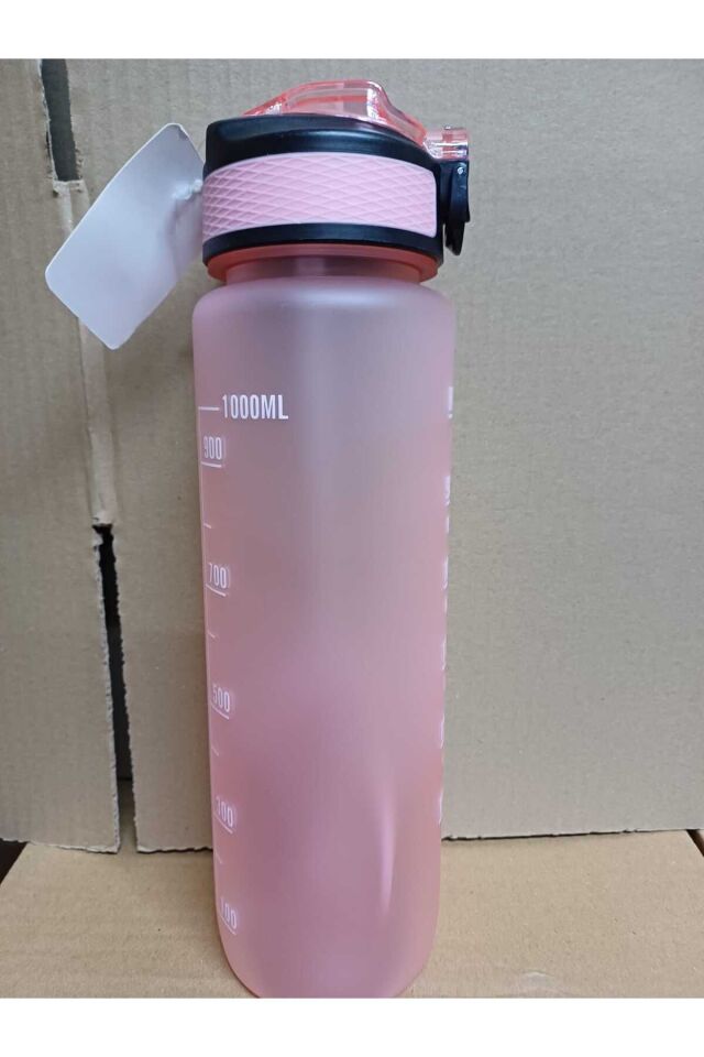Pembe Renkli Kilitli Sızdırmaz Kapaklı Pipetli Matara Kayışlı ve Motivasyon Yazılı Matara 1 Litre