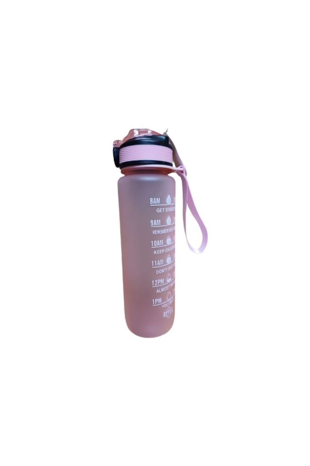 Pembe Renkli Kilitli Sızdırmaz Kapaklı Pipetli Matara Kayışlı ve Motivasyon Yazılı Matara 1 Litre