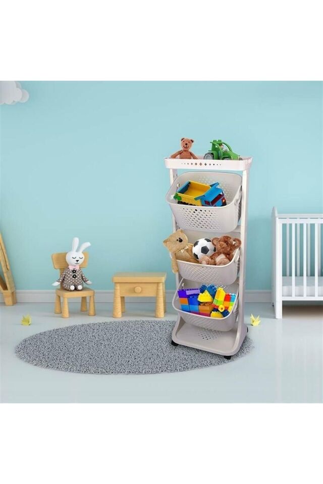 3 Katlı Çok Amaçlı Tekerlekli Sepet Titiz Kat Kat Organizer Banyo Mutfak Düzenleyici