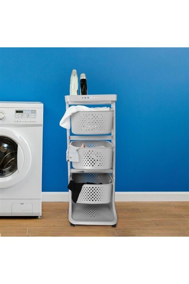 3 Katlı Çok Amaçlı Tekerlekli Sepet Titiz Kat Kat Organizer Banyo Mutfak Düzenleyici