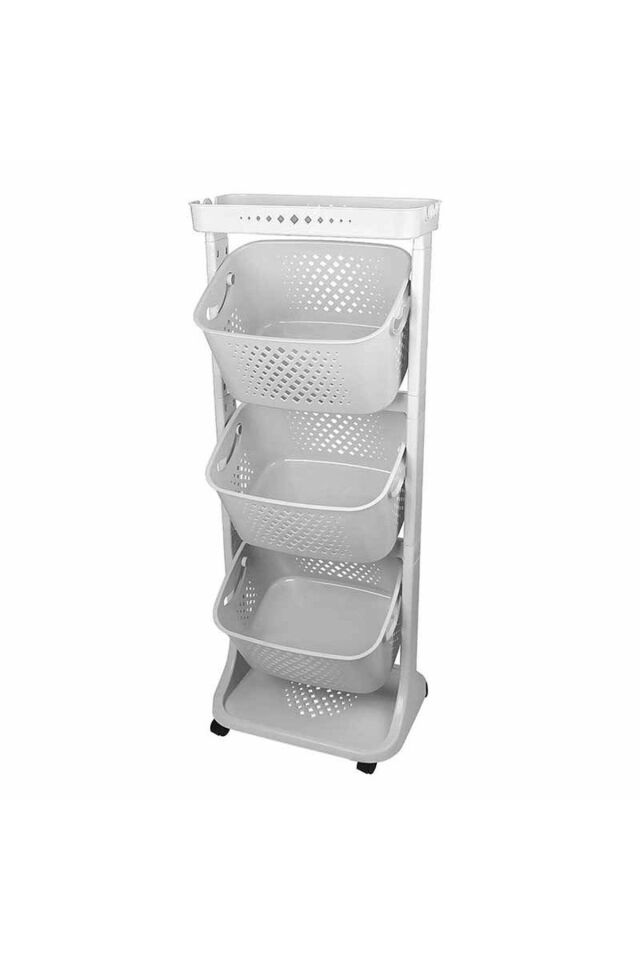 3 Katlı Çok Amaçlı Tekerlekli Sepet Titiz Kat Kat Organizer Banyo Mutfak Düzenleyici