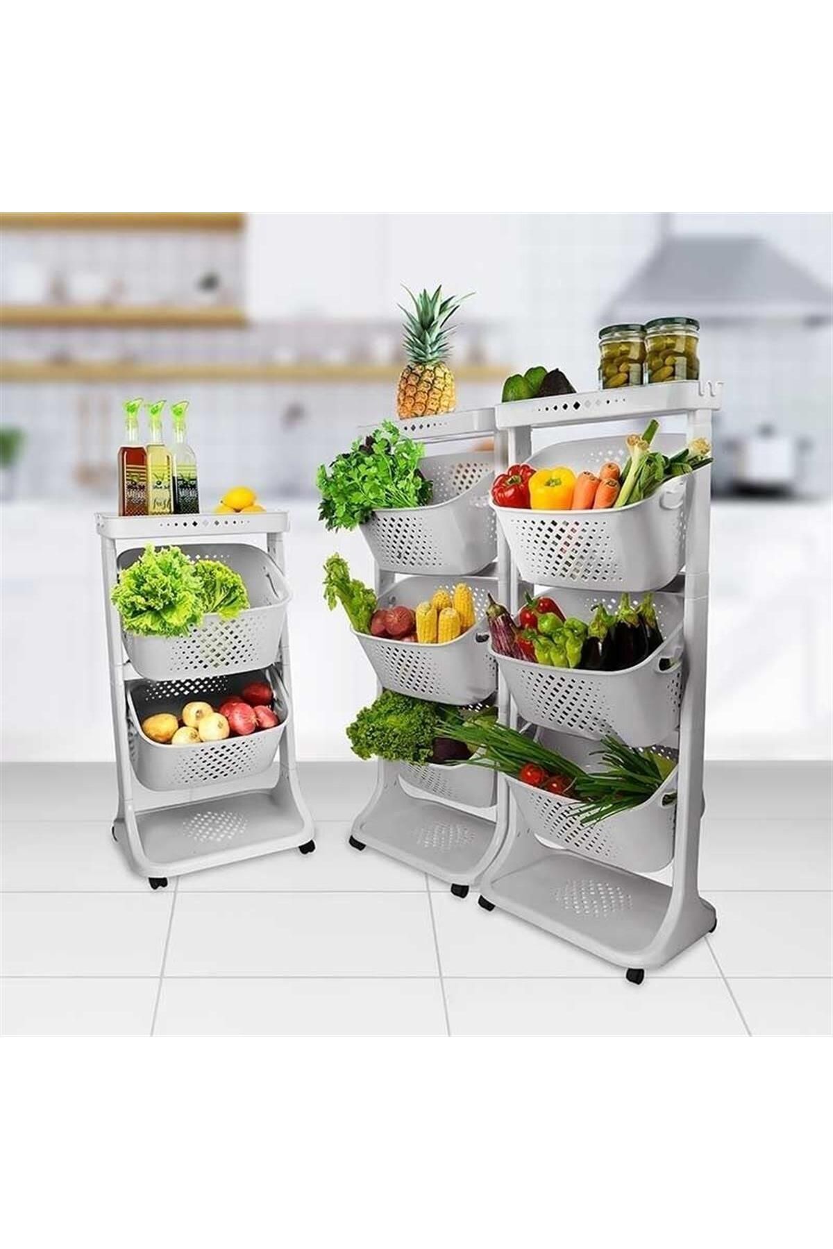 3 Katlı Çok Amaçlı Tekerlekli Sepet Titiz Kat Kat Organizer Banyo Mutfak Düzenleyici