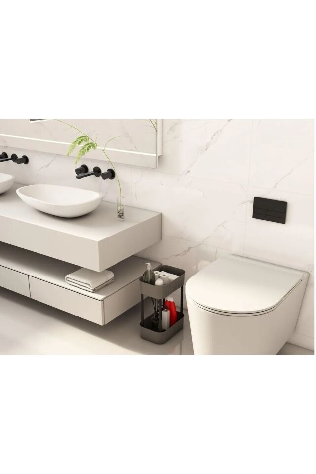 Antrasit Lizbon Çok Amaçlı 2 Katlı Banyo Düzenleyici Dolap Içi Tezgah Altı Tekerleksiz Organizer