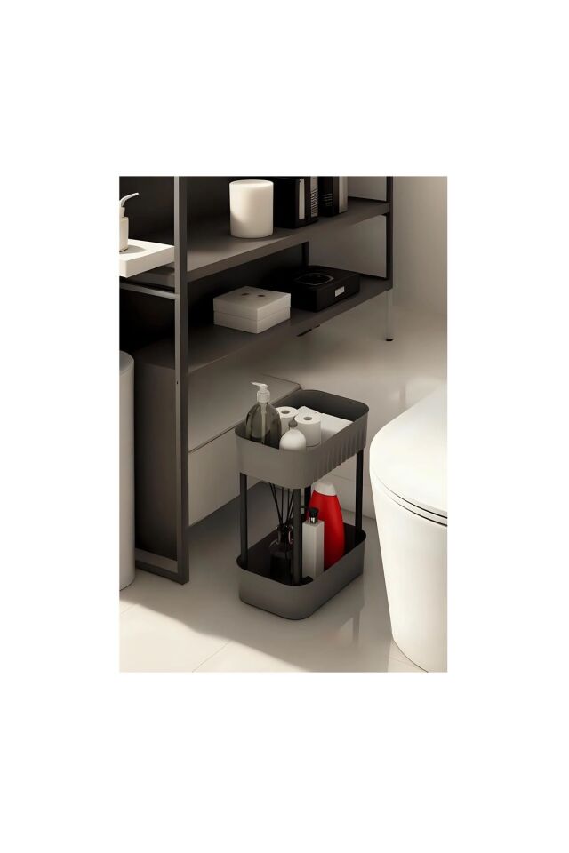 Antrasit Lizbon Çok Amaçlı 2 Katlı Banyo Düzenleyici Dolap Içi Tezgah Altı Tekerleksiz Organizer