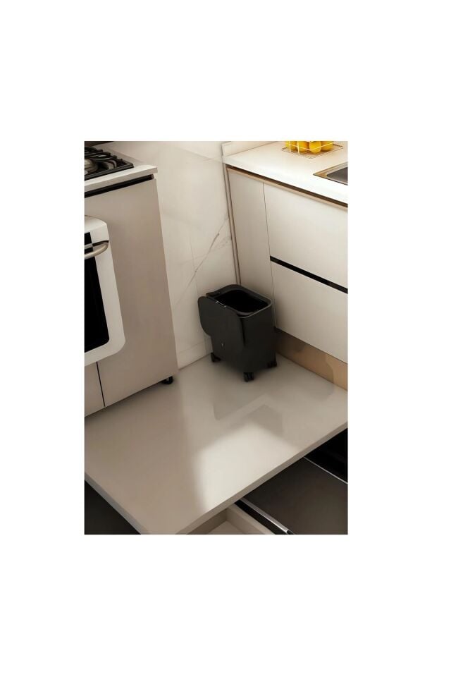 Antrasit 15 Litre Tekerlekli Fonksiyonel Kapaklı Banyo Mutfak Ofis Çöp Kovası Tekerlekli Çöp Kovası