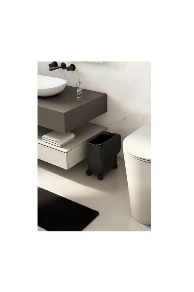 Antrasit 15 Litre Tekerlekli Fonksiyonel Kapaklı Banyo Mutfak Ofis Çöp Kovası Tekerlekli Çöp Kovası