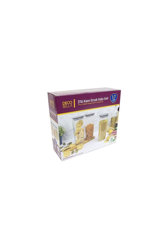 Dükkanönü 3’lü Kare Erzak Saklama Kabı Seti 1.7 Lt. Vakumlu