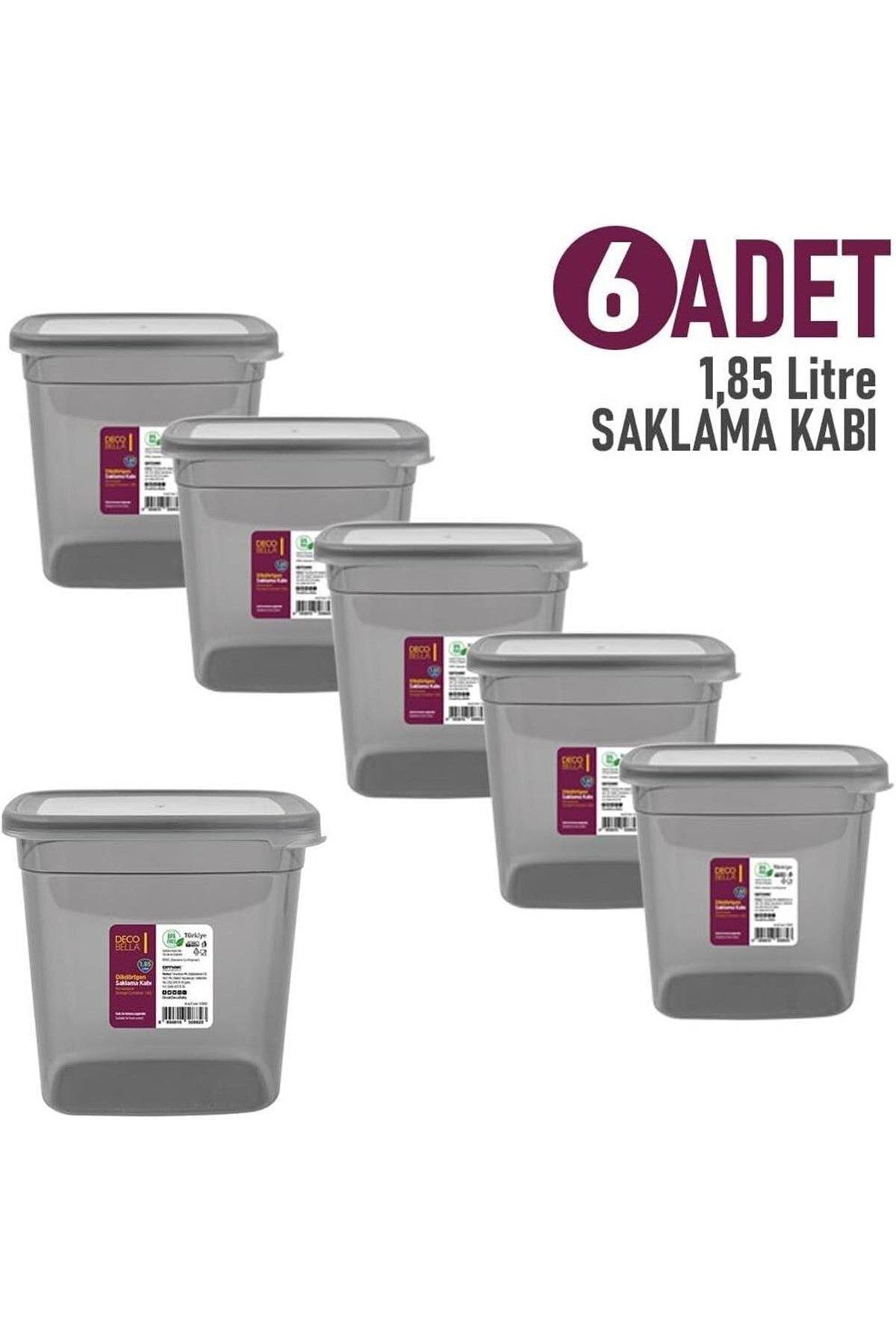 6 Adet 1,85 Litre Dikdörtgen Saklama Kabı, Bakliyat Kutusu, 6'lı Saklama Kabı Antrasit