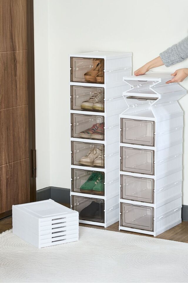 6'lı Modüler Ayakkabılık Dolabı Beyazlüks Ayakkabı Kutusu Seti Kapaklı Istiflenebilir Eh-303