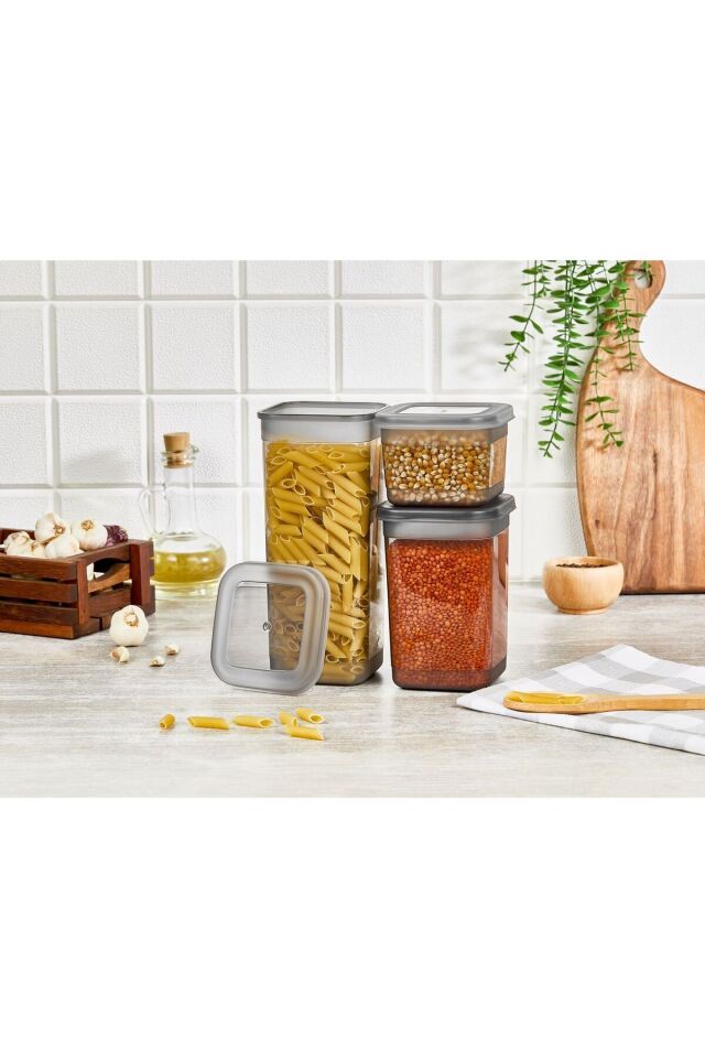 Simple Gıda Saklama Kabı (3 Adet) (Grey) 0,60 Lt 1,30 Lt  1,90 Lt Org-433-Gr
