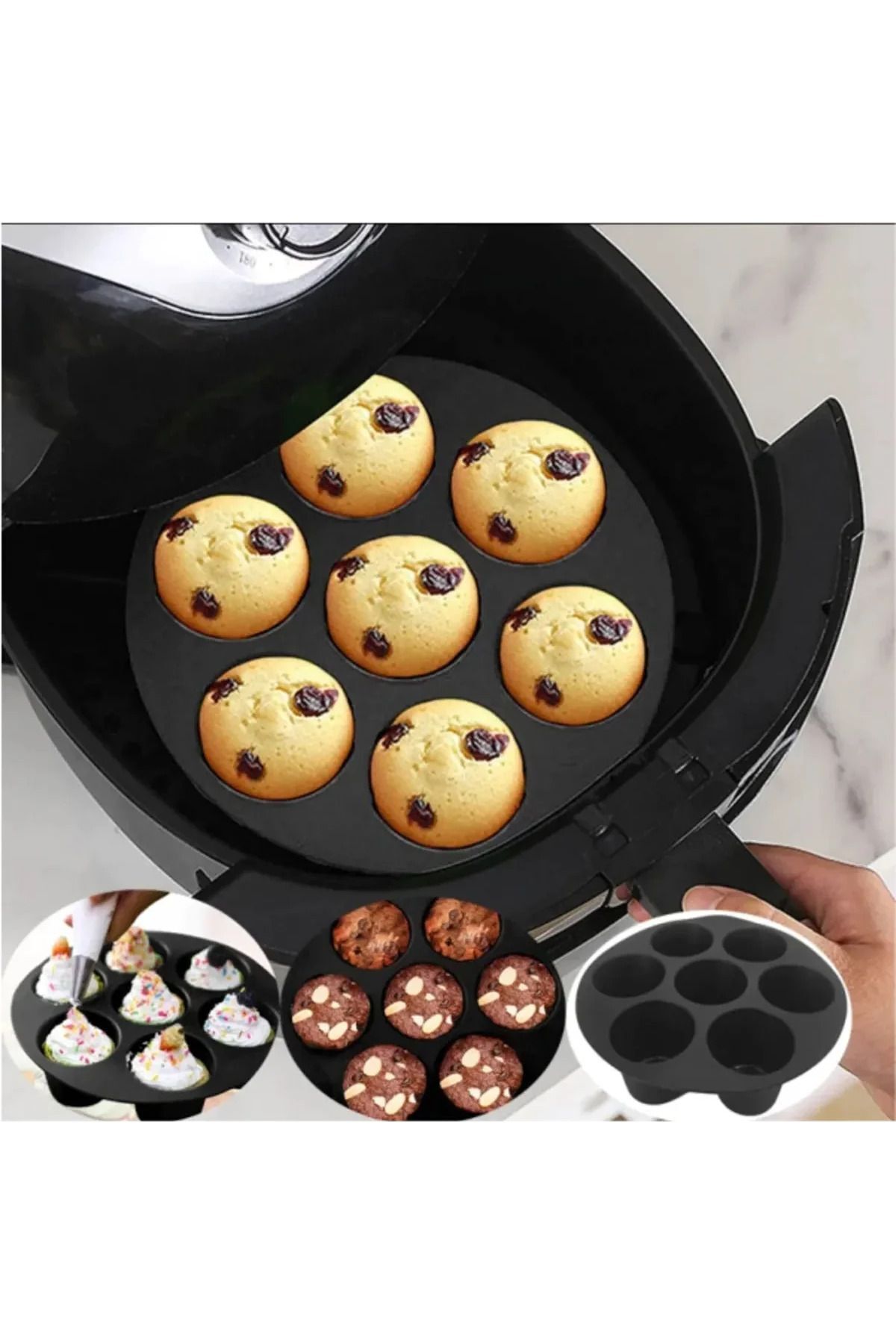 Silikon Airfryer Muffin Cupcake Kek -Kurabiye Pişirme Kalıbı 7 Bölmeli