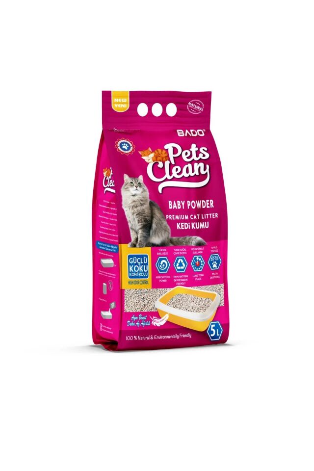 Bado Pets Clean Kedi Kumu Pudra Kokulu İnce Taneli 5L
