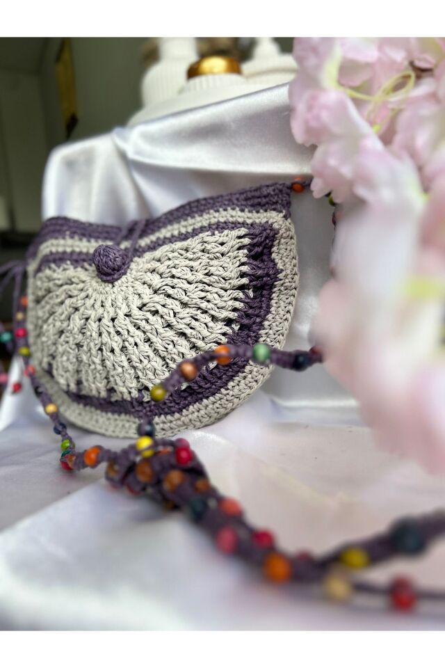 Hasır El Yapımı Boncuk Detaylı Mini Örgü Çanta, Kadın Omuz Çantası, Plaj Çantası, Tasarım, Handmade