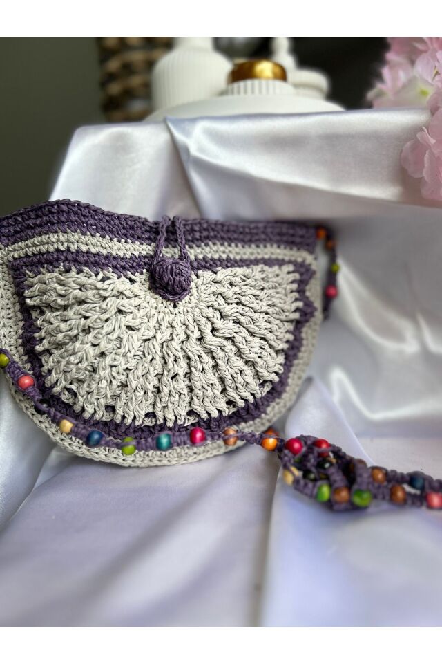 Hasır El Yapımı Boncuk Detaylı Mini Örgü Çanta, Kadın Omuz Çantası, Plaj Çantası, Tasarım, Handmade