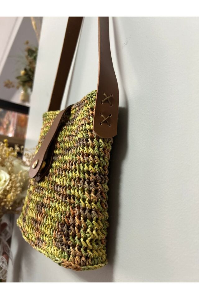 Hasır El Yapımı Deri Kayış Örgü Çanta, Kadın Omuz Çantası, Plaj Çantası, Tasarım, Handmade
