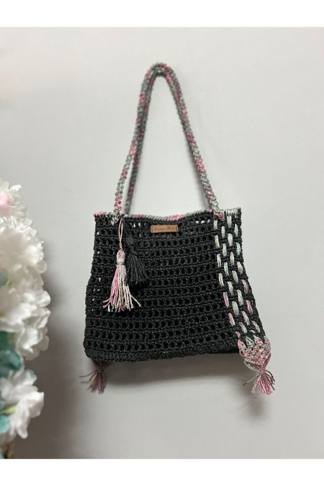 Hasır El Yapımı Örgü Çanta, Kadın Omuz Çantası, Plaj Çantası, Tasarım, Handmade