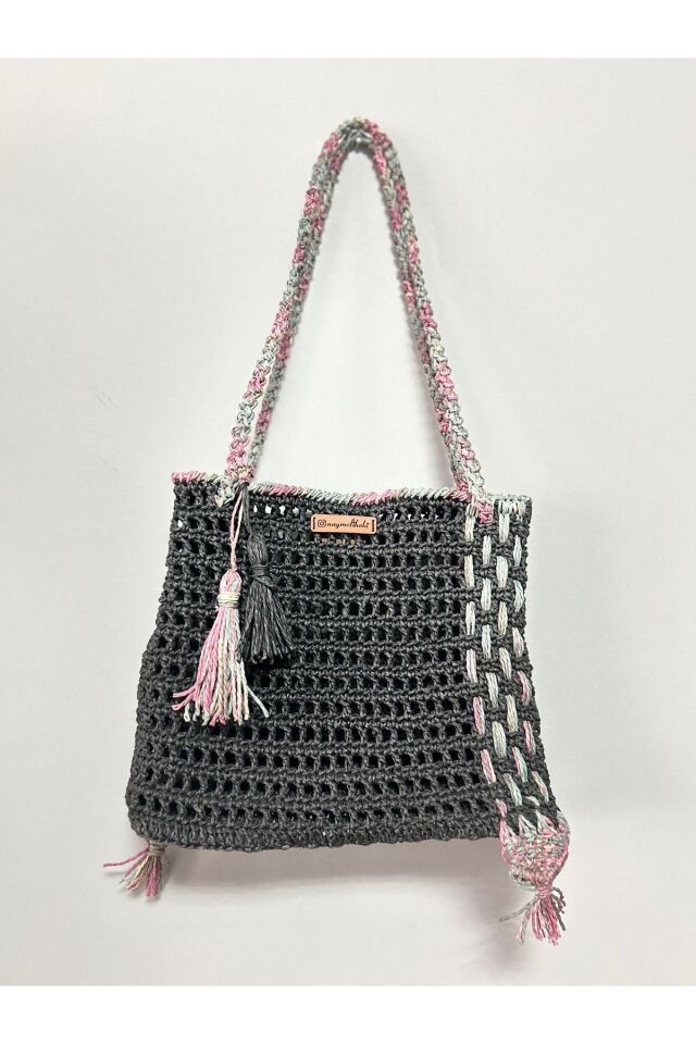 Hasır El Yapımı Örgü Çanta, Kadın Omuz Çantası, Plaj Çantası, Tasarım, Handmade