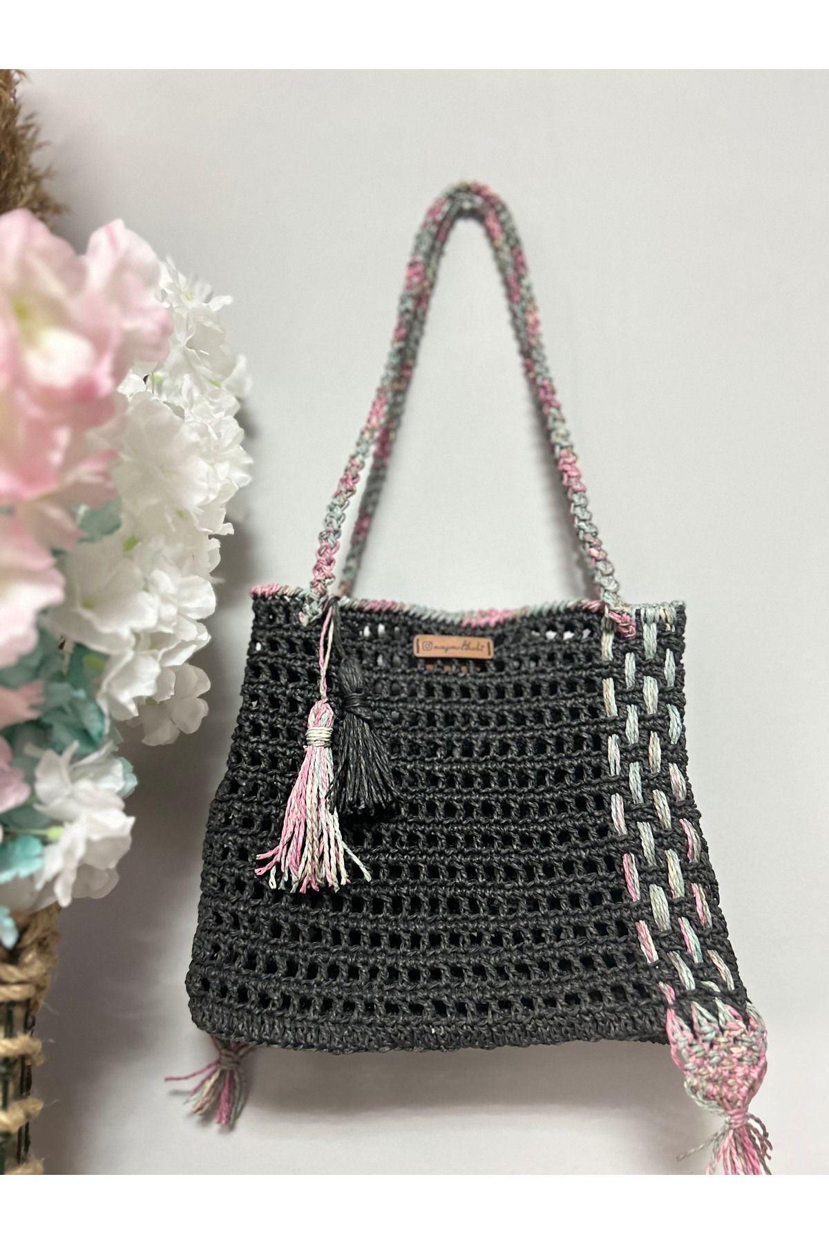 Hasır El Yapımı Örgü Çanta, Kadın Omuz Çantası, Plaj Çantası, Tasarım, Handmade