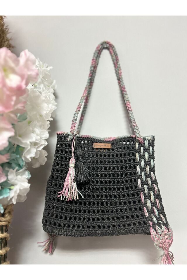 Hasır El Yapımı Örgü Çanta, Kadın Omuz Çantası, Plaj Çantası, Tasarım, Handmade