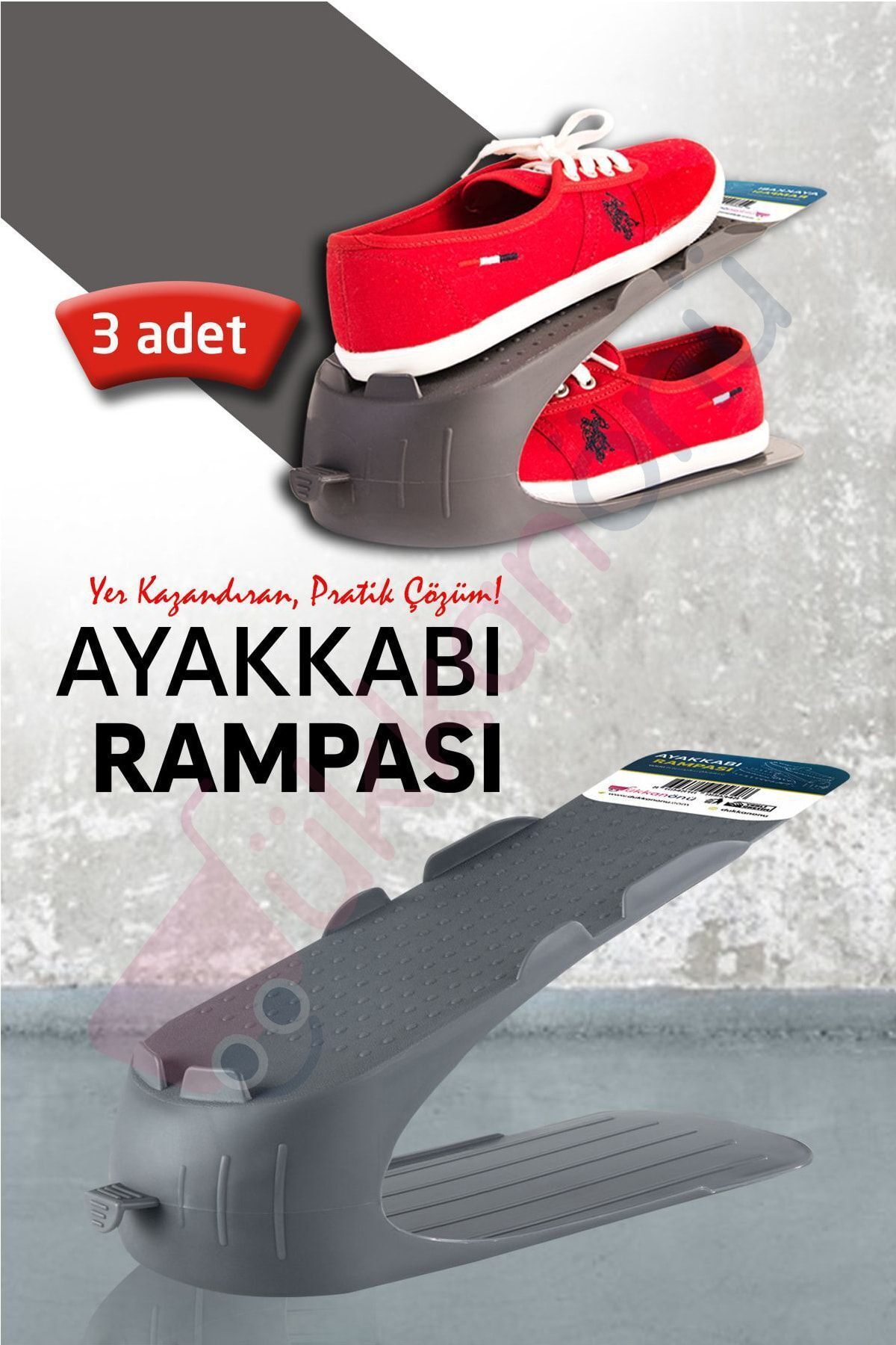 3 Adet Ayakkabı Rampası Ayakkabı Düzenleyici Organizer Antrasit