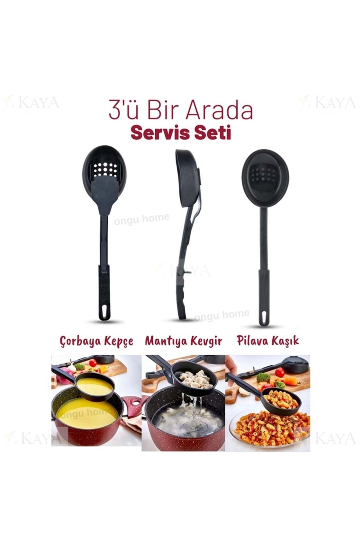 3'ü 1 Arada Servis Seti - Kepçe Kevgir Kaşık 3'ü Bir Arada Servis Seti 220 Dereceye Dayanıklı Kp-132