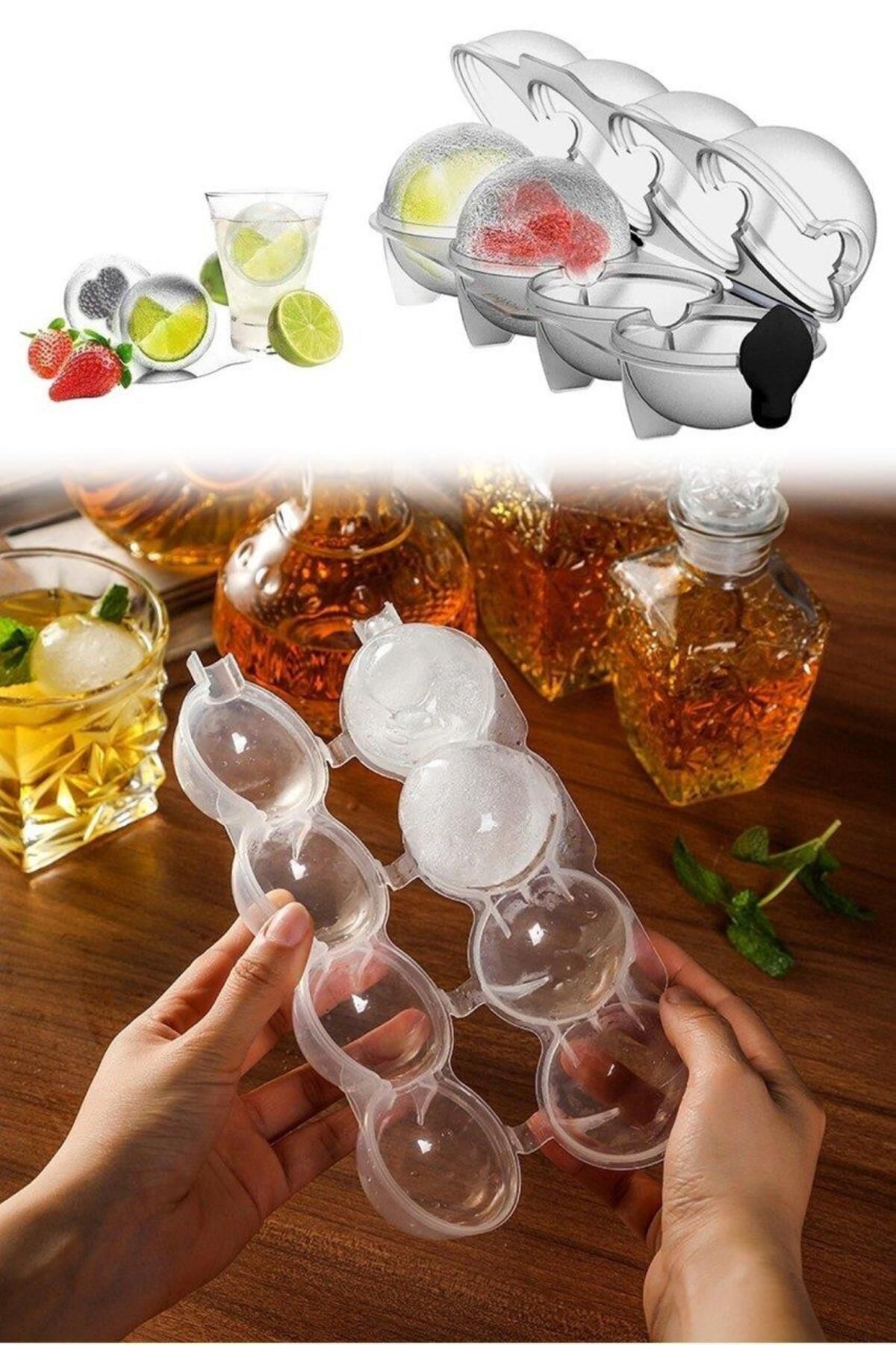 4'lü Küre Buz Topu Kalıbı - Yuvarlak İçecek Buz Sunum Kabı