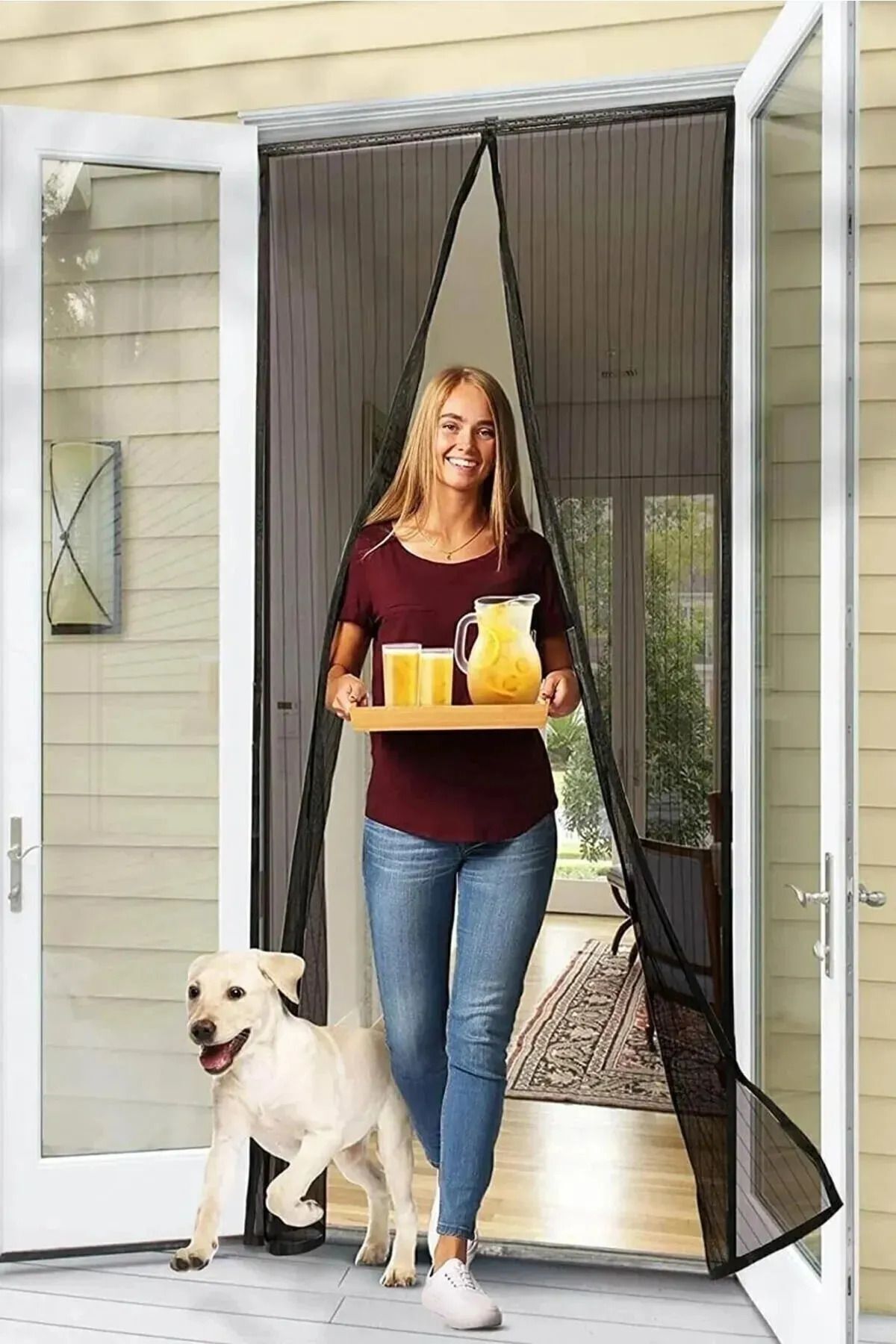 Mıknatıslı Kapı Sinekliği Tül Perde Sineklik Balkon Bahçe Kapısı Sinek Böcek Önleyici 2 Parça