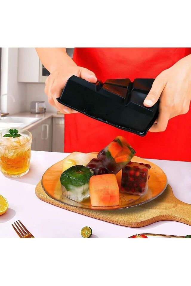 Silikon Kapaklı Xl Büyük Boy 6'Lı Küp Buz Kalıbı