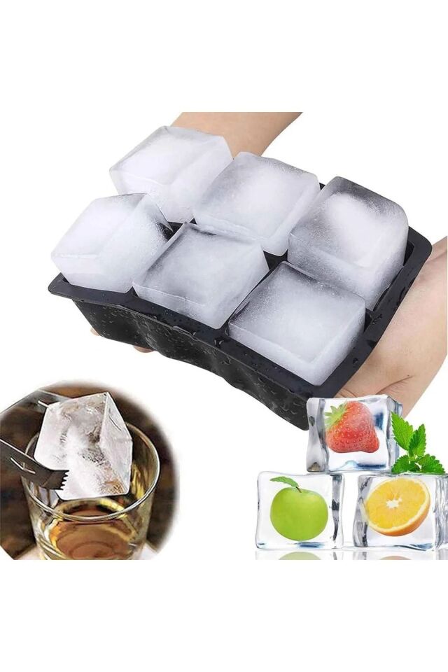 Silikon Kapaklı Xl Büyük Boy 6'Lı Küp Buz Kalıbı
