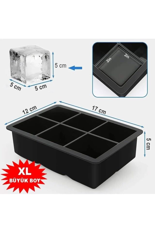2 Adet Silikon 6'lı Kare Buz Kalıbı 5cm | Dev Buz Küpleri | Sunum Buz Küpü