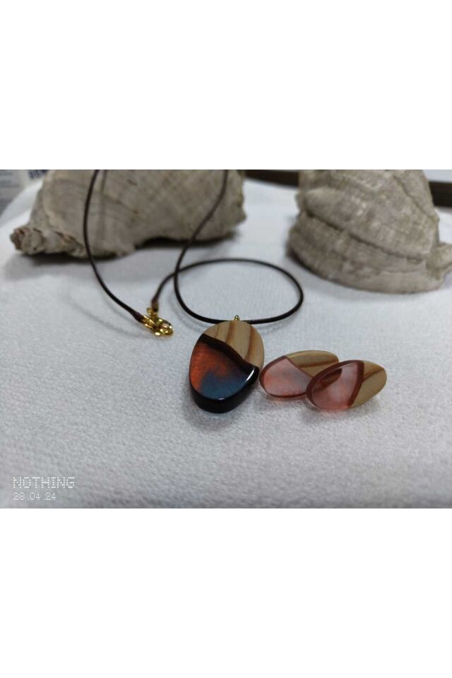 Epoksi Ahşap Özel Tasarım Kolye Küpe Set