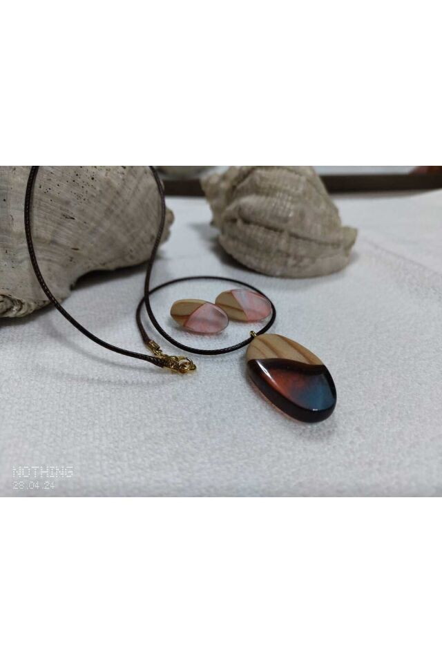 Epoksi Ahşap Özel Tasarım Kolye Küpe Set