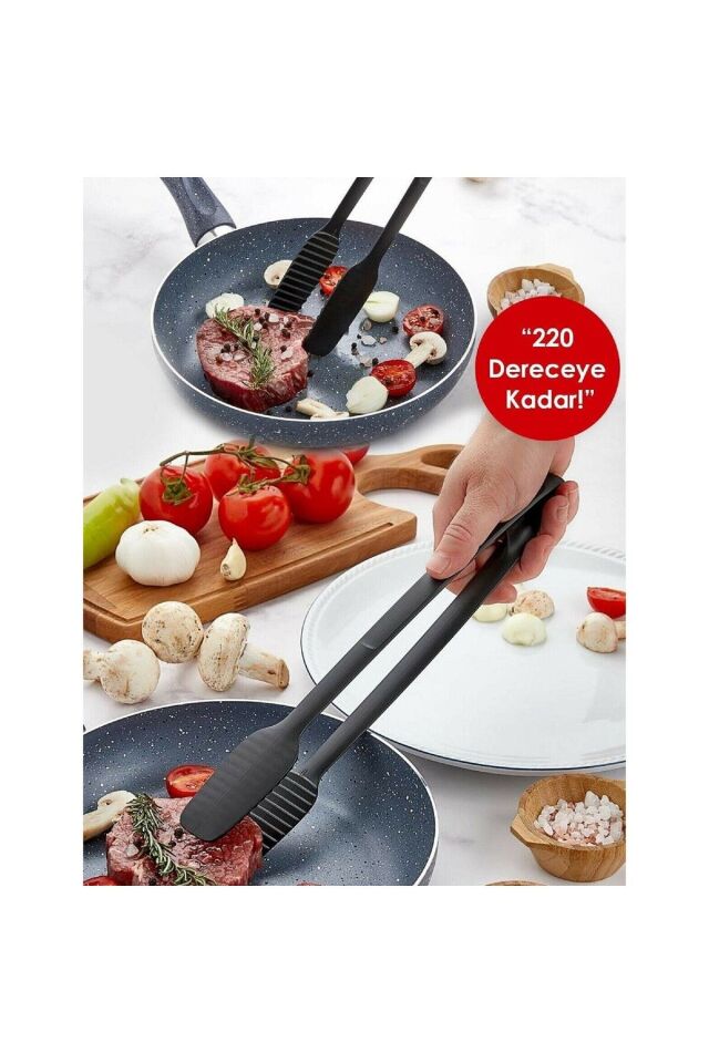 Servis Ve Izgara Maşası Yanmaz Yapışmaz Silikon Maşa Kaymaz Barbekü Maşası