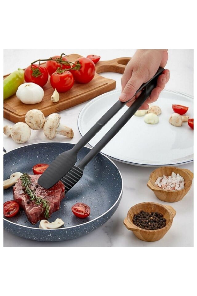 Servis Ve Izgara Maşası Yanmaz Yapışmaz Silikon Maşa Kaymaz Barbekü Maşası