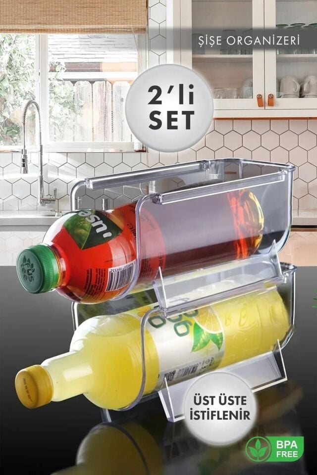 2 Adet Kat Kat Istiflenebilir Şişe Organizeri Şeffaf Raf 50819